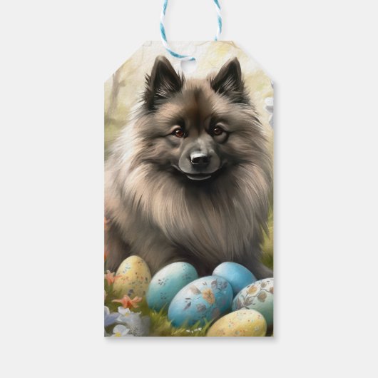 Keeshond met paaseieren cadeaulabel (Achterkant)
