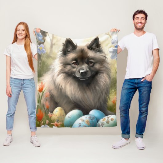 Keeshond met paaseieren fleece deken (In situ)