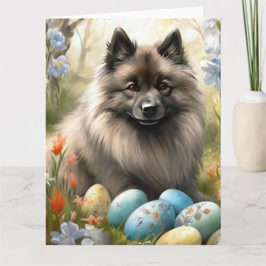 Keeshond met paaseieren kaart (Voorkant)