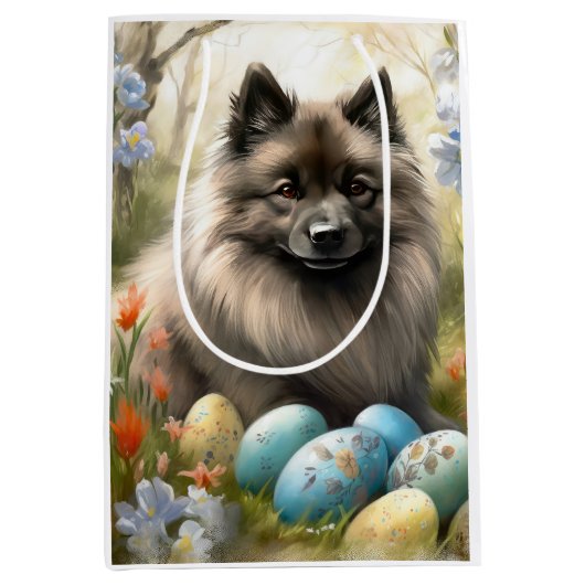 Keeshond met paaseieren medium cadeauzakje (Voorkant)
