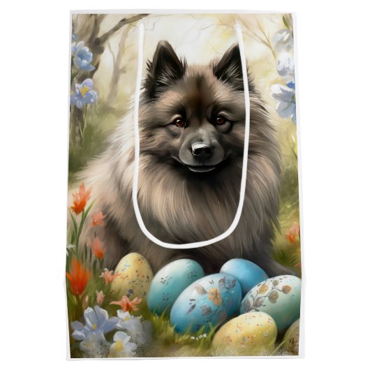 Keeshond met paaseieren medium cadeauzakje (Achterkant)