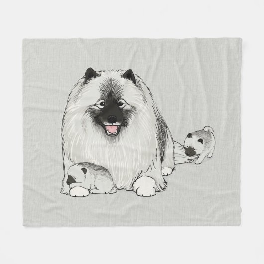 Keeshond met Puppies | Schattigee Keesie hondenfam Fleece Deken (Voorkant (Horizontaal))