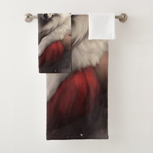 Keeshond Met Sinterklaas Feestelijke Kerstmis Bad Handdoek (Insitu)