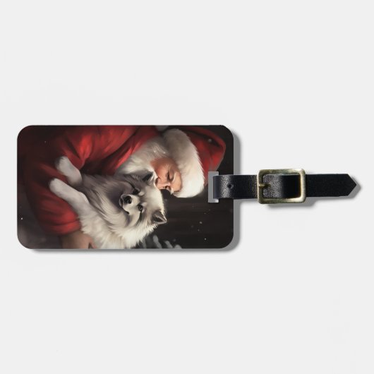 Keeshond Met Sinterklaas Feestelijke Kerstmis Bagagelabel (Voorkant horizontaal)
