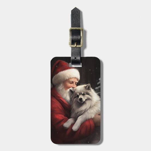 Keeshond Met Sinterklaas Feestelijke Kerstmis Bagagelabel (Voorkant verticaal)