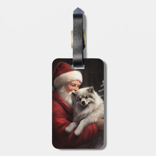 Keeshond Met Sinterklaas Feestelijke Kerstmis Bagagelabel (Achterkant verticaal)
