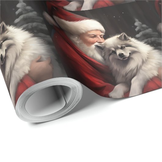 Keeshond Met Sinterklaas Feestelijke Kerstmis Cadeaupapier (Rol Hoek)