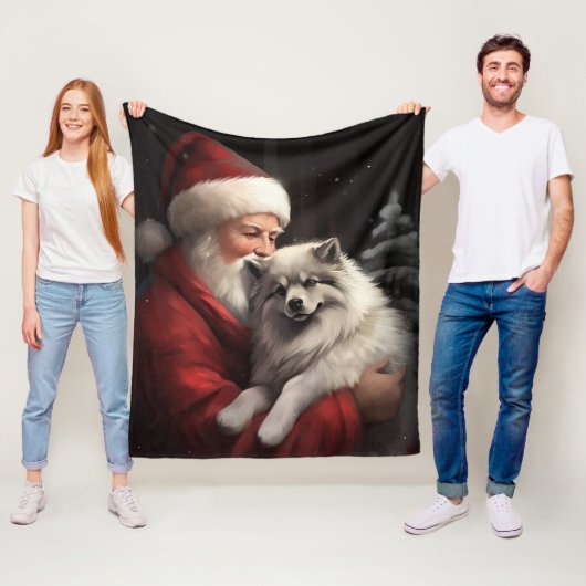 Keeshond Met Sinterklaas Feestelijke Kerstmis Fleece Deken (In situ)