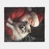 Keeshond Met Sinterklaas Feestelijke Kerstmis Fleece Deken (Voorkant (Horizontaal))