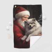 Keeshond Met Sinterklaas Feestelijke Kerstmis Golfhanddoek (Insitu)