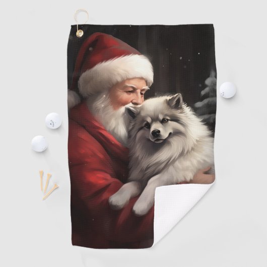 Keeshond Met Sinterklaas Feestelijke Kerstmis Golfhanddoek (Insitu)