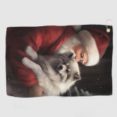 Keeshond Met Sinterklaas Feestelijke Kerstmis Golfhanddoek (Horizontaal)