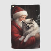 Keeshond Met Sinterklaas Feestelijke Kerstmis Golfhanddoek (Voorkant)