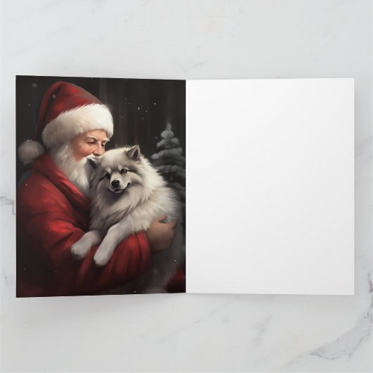 Keeshond Met Sinterklaas Feestelijke Kerstmis Kaart (Binnen)