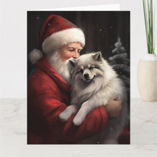 Keeshond Met Sinterklaas Feestelijke Kerstmis Kaart