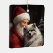 Keeshond Met Sinterklaas Feestelijke Kerstmis Keramisch Ornament (Rechts)