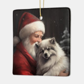 Keeshond Met Sinterklaas Feestelijke Kerstmis Keramisch Ornament (Links)