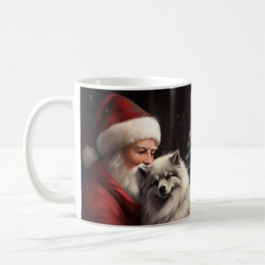 Keeshond Met Sinterklaas Feestelijke Kerstmis Koffiemok (Links)