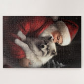 Keeshond Met Sinterklaas Feestelijke Kerstmis Legpuzzel (Horizontaal)
