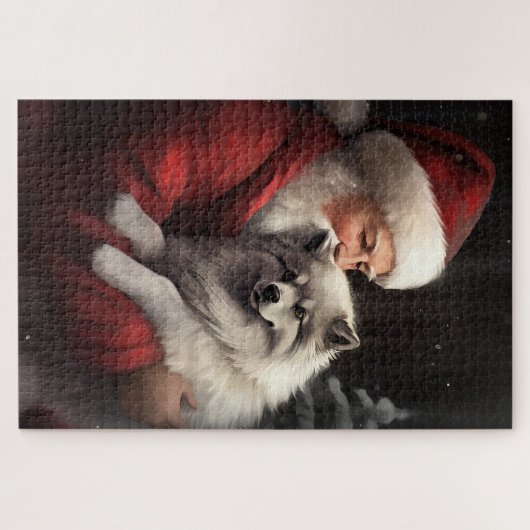 Keeshond Met Sinterklaas Feestelijke Kerstmis Legpuzzel (Horizontaal)