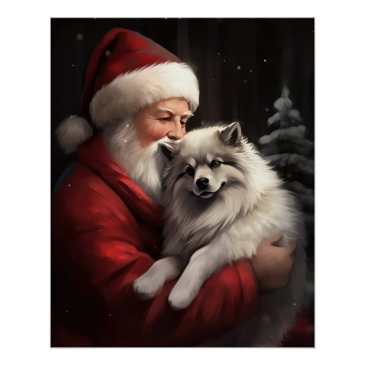 Keeshond Met Sinterklaas Feestelijke Kerstmis Perfect Poster (Voorkant)