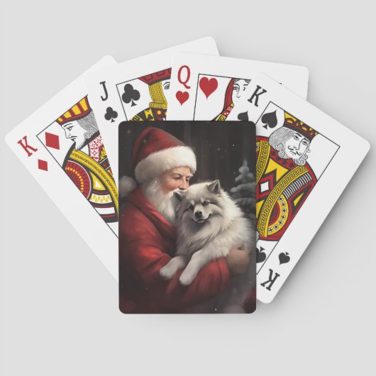 Keeshond Met Sinterklaas Feestelijke Kerstmis Pokerkaarten (Achterkant)