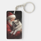 Keeshond Met Sinterklaas Feestelijke Kerstmis Sleutelhanger (achterkant)