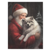 Keeshond Met Sinterklaas Feestelijke Kerstmis Tafelkleed (Voorkant)