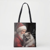 Keeshond Met Sinterklaas Feestelijke Kerstmis Tote Bag (Voorkant)