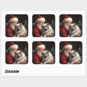 Keeshond Met Sinterklaas Feestelijke Kerstmis Vierkante Sticker (Vel)