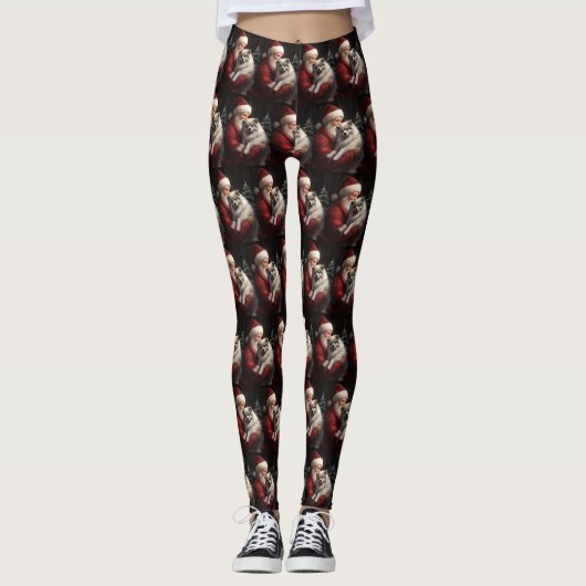 Keeshond met Sinterklaas Festive Kerstmis Leggings (Voorkant)