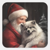 Keeshond met Sinterklaas Festive Kerstmis Vierkante Sticker (Voorkant)