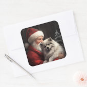 Keeshond met Sinterklaas Festive Kerstmis Vierkante Sticker (Envelop)