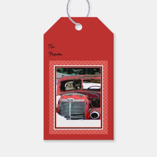 Keeshond Old Truck Paing Art Cadeaulabel (Voorkant)