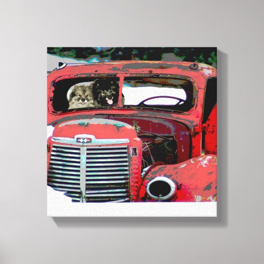 Keeshond Old Truck Paing Art Canvas Afdruk (Voorkant)