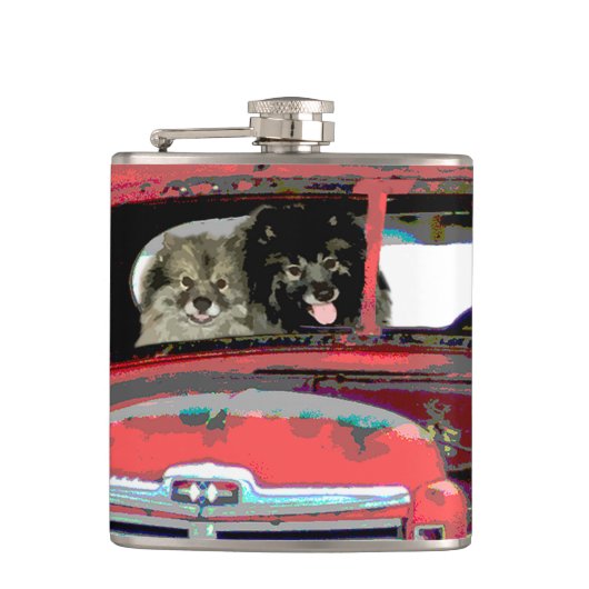 Keeshond Old Truck Paing Art Heupfles (Voorkant)