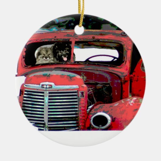 Keeshond Old Truck Paing Art Keramisch Ornament (Voorkant)