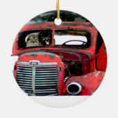 Keeshond Old Truck Paing Art Keramisch Ornament (Achterkant)