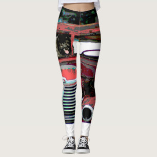 Keeshond Old Truck Paing Art Leggings
