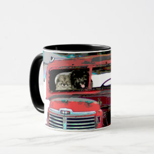 Keeshond Old Truck Paing Art Mok
