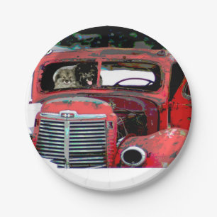 Keeshond Old Truck Paing Art Papieren Bordje