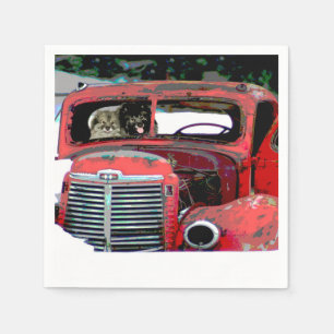 Keeshond Old Truck Paing Art Servet