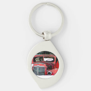 Keeshond Old Truck Paing Art Sleutelhanger