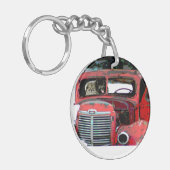 Keeshond Old Truck Paing Art Sleutelhanger (Voorkant Links)