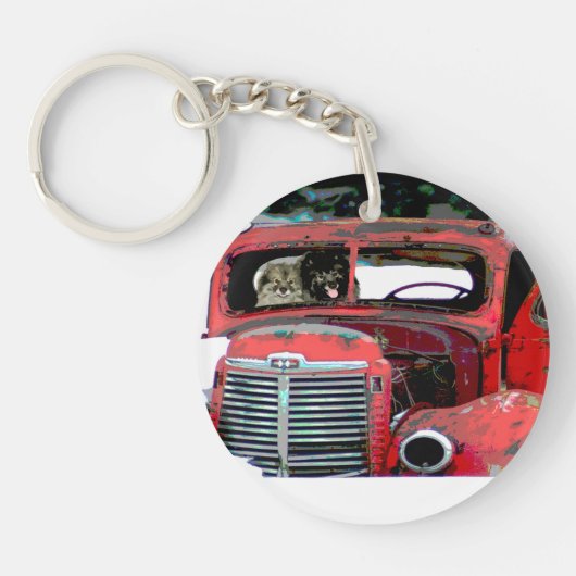 Keeshond Old Truck Paing Art Sleutelhanger (Voorkant)