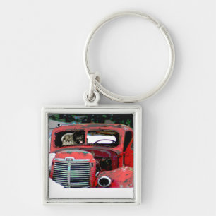 Keeshond Old Truck Paing Art Sleutelhanger