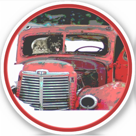 Keeshond Old Truck Paing Art Sticker (Voorkant)
