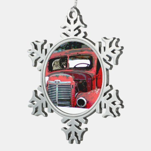 Keeshond Old Truck Paing Art Tin Sneeuwvlok Ornament (Rechts)