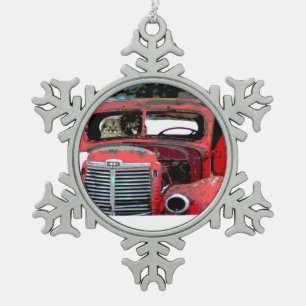 Keeshond Old Truck Paing Art Tin Sneeuwvlok Ornament