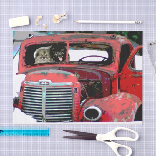 Keeshond Old Truck Paing Art Tissuepapier (Craft)